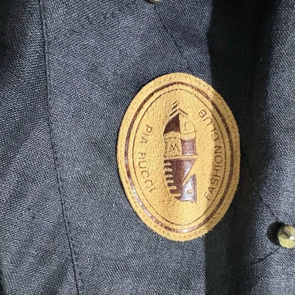 Vintage Pia Rucci Jacket Women Medium Black 100% Ramie Studded Gold Bomber - Picture 4 of 6